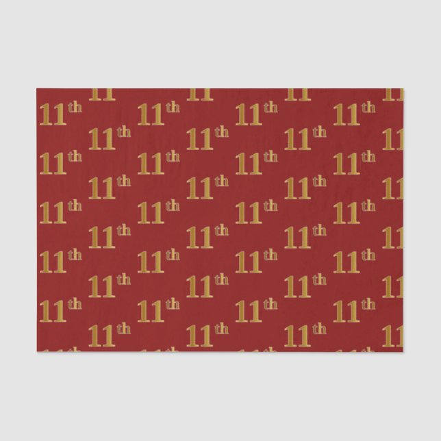 Red, Faux Gold 11th (Eleventh) Event Tissue Paper (Front)