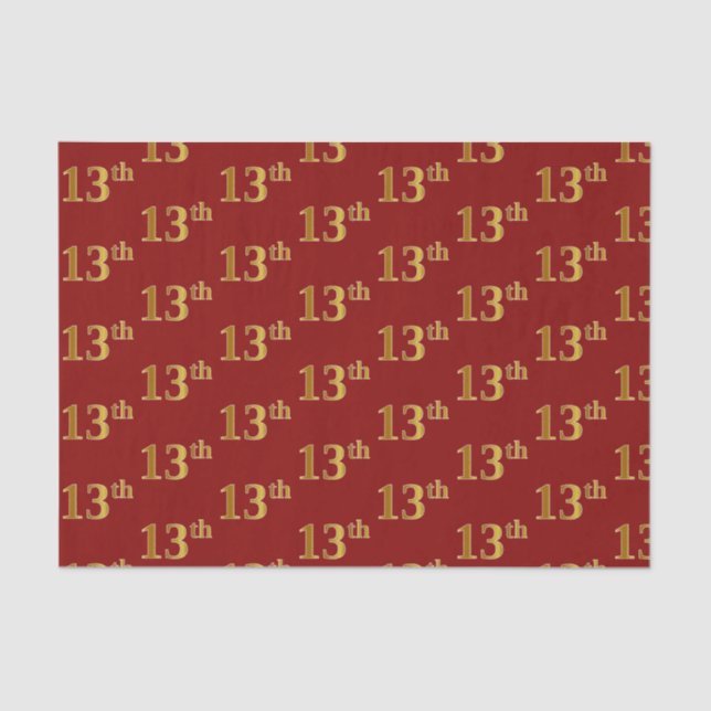Red, Faux Gold 13th (Thirteenth) Event Tissue Paper (Front)