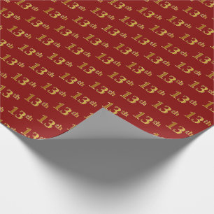 Red, Faux Gold 13th (Thirteenth) Event Wrapping Paper