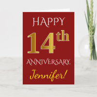 Red, Faux Gold 14th Wedding Anniversary + Name