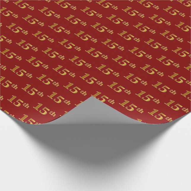 Red, Faux Gold 15th (Fifteenth) Event Wrapping Paper (Corner)