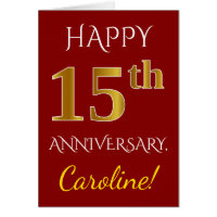 Red, Faux Gold 15th Wedding Anniversary + Name