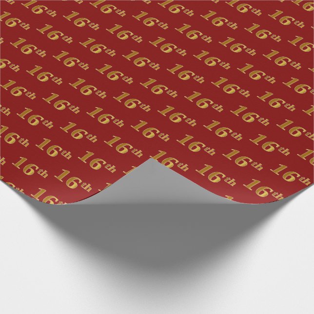 Red, Faux Gold 16th (Sixteenth) Event Wrapping Paper (Corner)