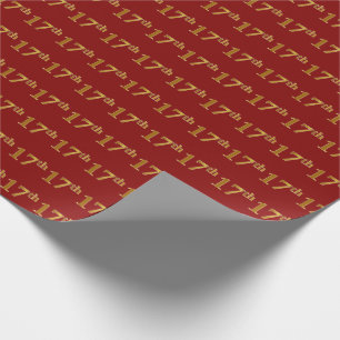 Red, Faux Gold 17th (Seventeenth) Event Wrapping Paper