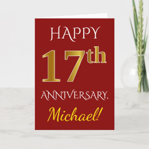 Red, Faux Gold 17th Wedding Anniversary + Name Card