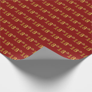Red, Faux Gold 18th (Eighteenth) Event Wrapping Paper