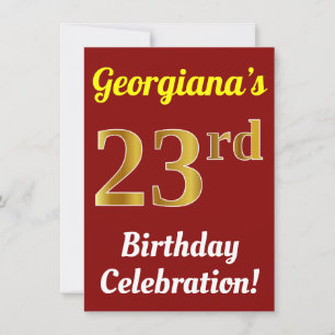 Red, Faux Gold 23rd Birthday Celebration + Name Invitation