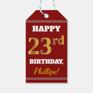 Red, Faux Gold 23rd Birthday + Custom Name Gift Tags
