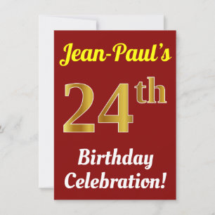 Red, Faux Gold 24th Birthday Celebration + Name Invitation
