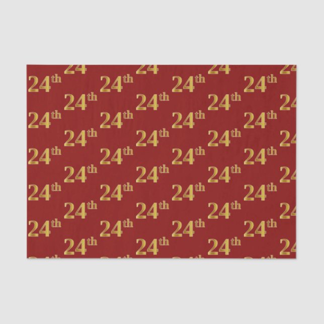 Red, Faux Gold 24th (Twenty-Fourth) Event Tissue Paper (Front)