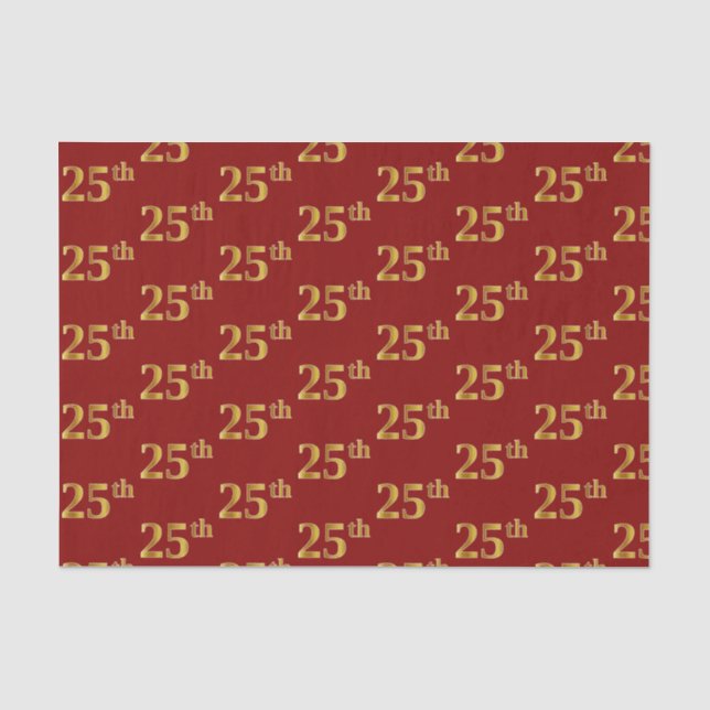 Red, Faux Gold 25th (Twenty-Fifth) Event Tissue Paper (Front)