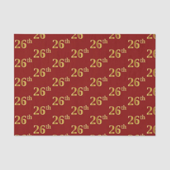 Red, Faux Gold 26th (Twenty-Sixth) Event Tissue Paper (Front)
