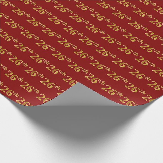 Red, Faux Gold 26th (Twenty-Sixth) Event Wrapping Paper (Corner)