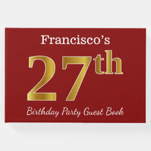 Red, Faux Gold 27th Birthday Party + Custom Name Guest Book