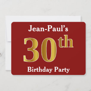 Red, Faux Gold 30th Birthday Party + Custom Name Invitation