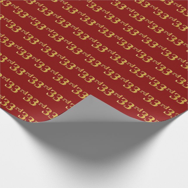 Red, Faux Gold 33rd (Thirty-Third) Event Wrapping Paper (Corner)