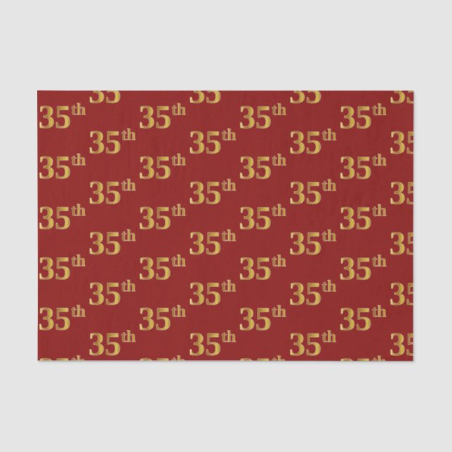 Red, Faux Gold 35th (Thirty-Fifth) Event Tissue Paper (Front)