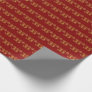 Red, Faux Gold 35th (Thirty-Fifth) Event Wrapping Paper
