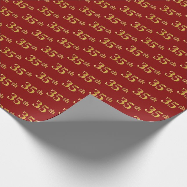Red, Faux Gold 35th (Thirty-Fifth) Event Wrapping Paper (Corner)