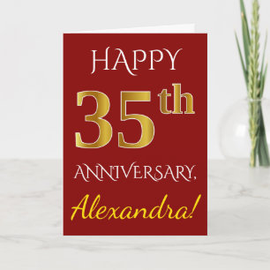 Red, Faux Gold 35th Wedding Anniversary + Name Card