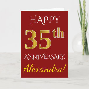 Red, Faux Gold 35th Wedding Anniversary + Name Card