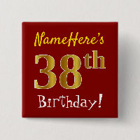 Red, Faux Gold 38th Birthday, With Custom Name