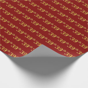 Red, Faux Gold 39th (Thirty-Ninth) Event Wrapping Paper
