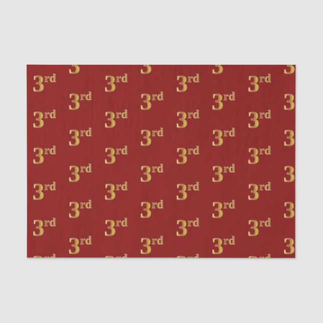 Red, Faux Gold 3rd (Third) Event Tissue Paper (Front)