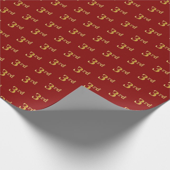 Red, Faux Gold 3rd (Third) Event Wrapping Paper (Corner)