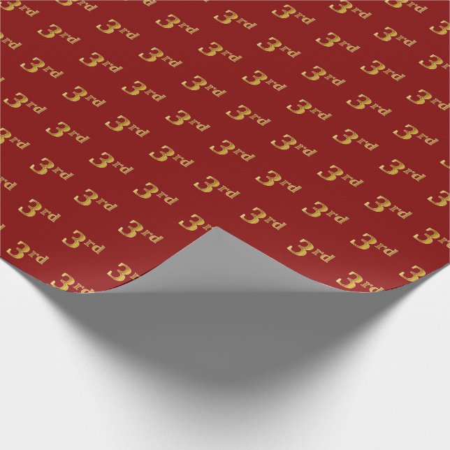 Red, Faux Gold 3rd (Third) Event Wrapping Paper (Corner)