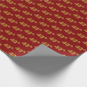 Red, Faux Gold 40th (Fortieth) Event Wrapping Paper