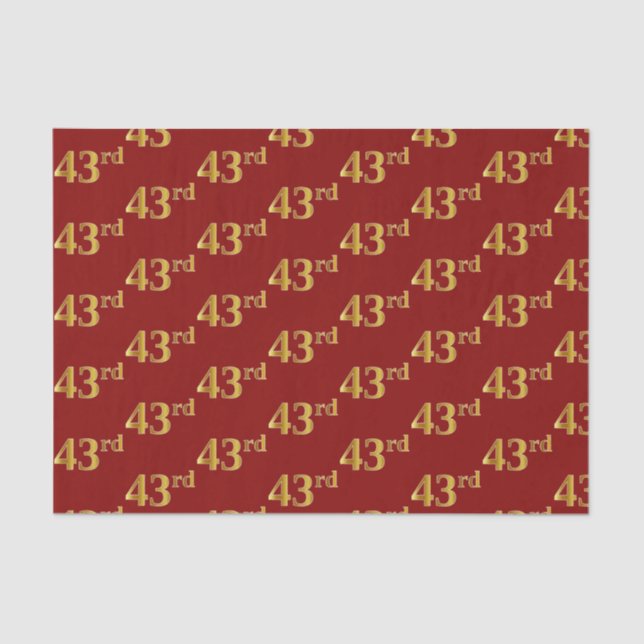 Red, Faux Gold 43rd (Forty-Third) Event Tissue Paper (Front)