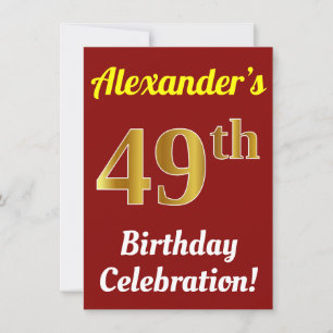 Red, Faux Gold 49th Birthday Celebration + Name Invitation