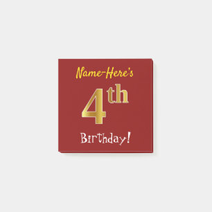 Red, Faux Gold 4th Birthday, With Custom Name Post-it Notes