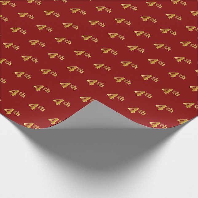 Red, Faux Gold 4th (Fourth) Event Wrapping Paper (Corner)