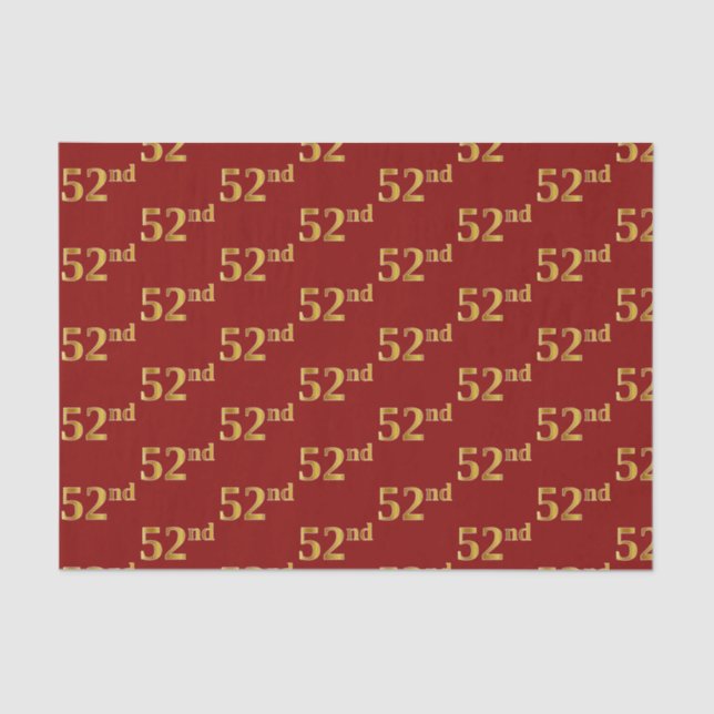 Red, Faux Gold 52nd (Fifty-Second) Event Tissue Paper (Front)