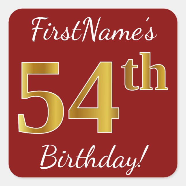 Red, Faux Gold 54th Birthday + Custom Name Sticker (Front)