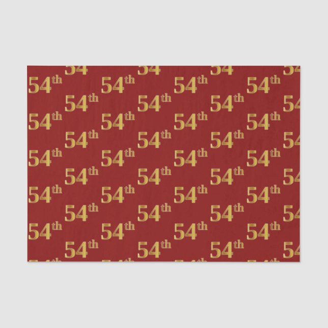 Red, Faux Gold 54th (Fifty-Fourth) Event Tissue Paper (Front)