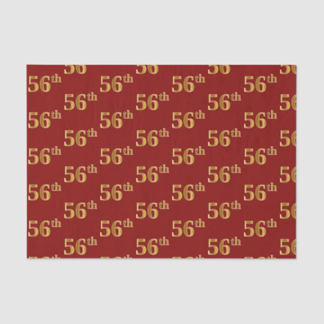 Red, Faux Gold 56th (Fifty-Sixth) Event Tissue Paper (Front)