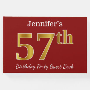 Red, Faux Gold 57th Birthday Party + Custom Name Guest Book