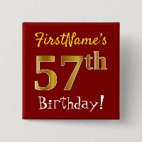 Red, Faux Gold 57th Birthday, With Custom Name