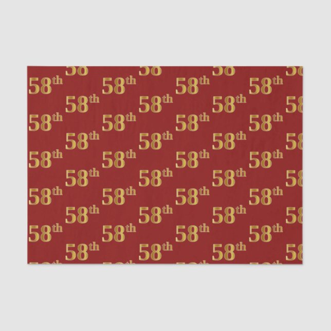 Red, Faux Gold 58th (Fifty-Eighth) Event Tissue Paper (Front)