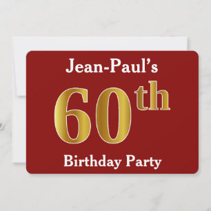 Red, Faux Gold 60th Birthday Party + Custom Name Invitation