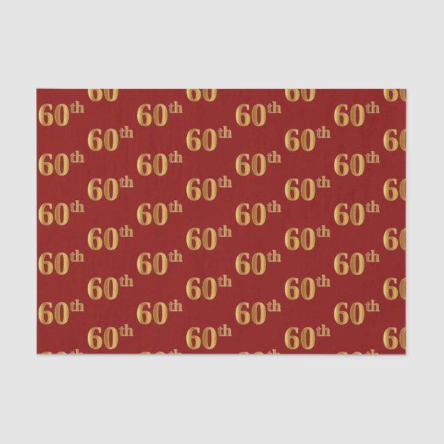 Red, Faux Gold 60th (Sixtieth) Event Tissue Paper (Front)