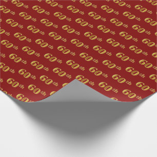 Red, Faux Gold 60th (Sixtieth) Event Wrapping Paper