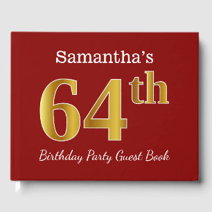Red, Faux Gold 64th Birthday Party + Custom Name Guest Book