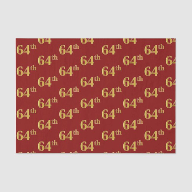 Red, Faux Gold 64th (Sixty-Fourth) Event Tissue Paper (Front)