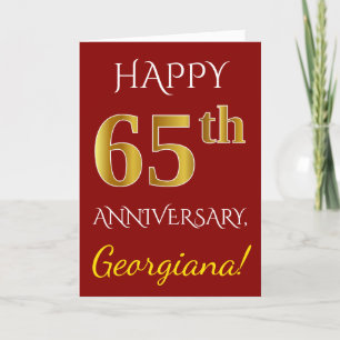 Red, Faux Gold 65th Wedding Anniversary + Name Card