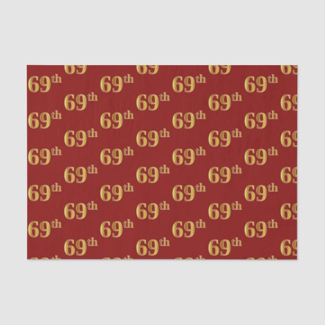 Red, Faux Gold 69th (Sixty-Ninth) Event Tissue Paper (Front)