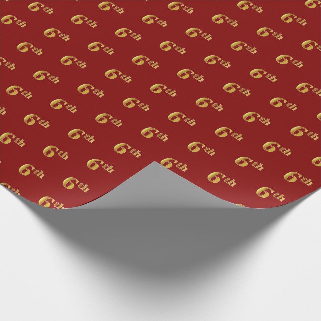 Red, Faux Gold 6th (Sixth) Event Wrapping Paper (Corner)